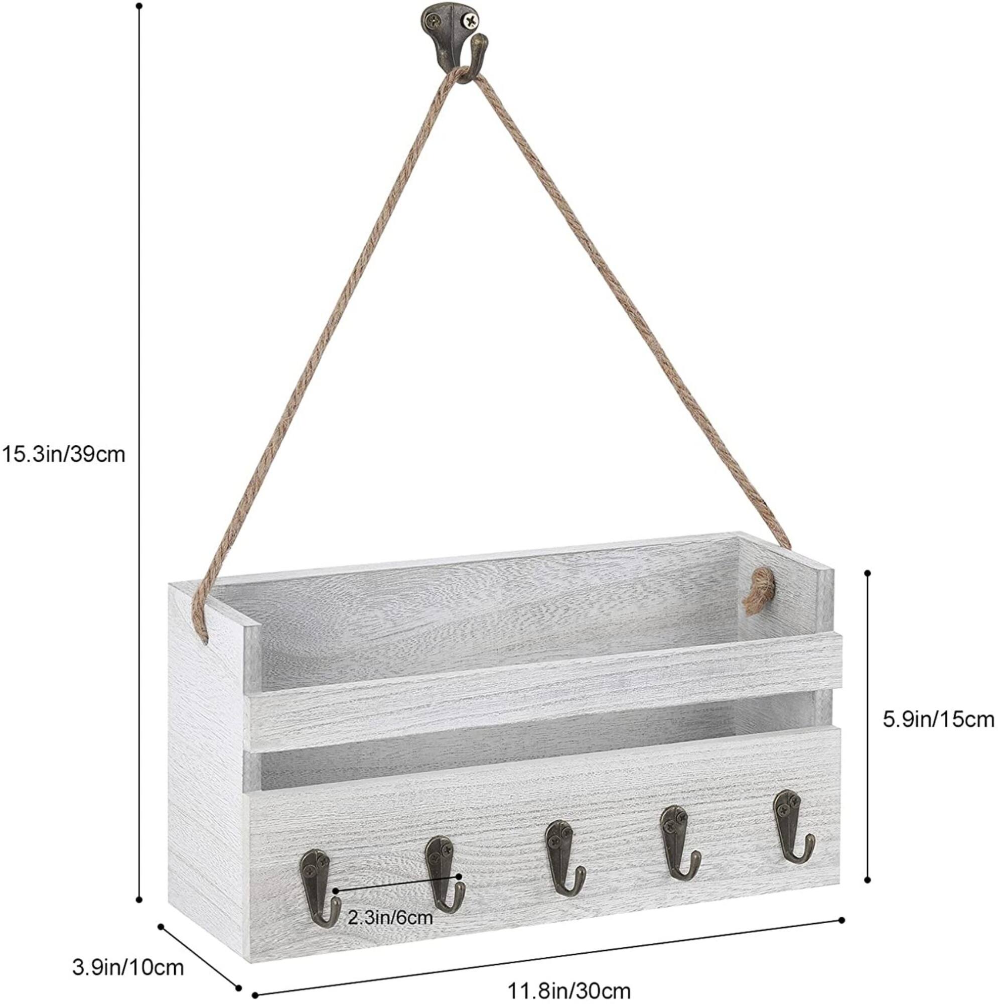 NEX™ Gray-Whitewash Hanging Wall-Mounted Mail Organizer with 5 Hooks
